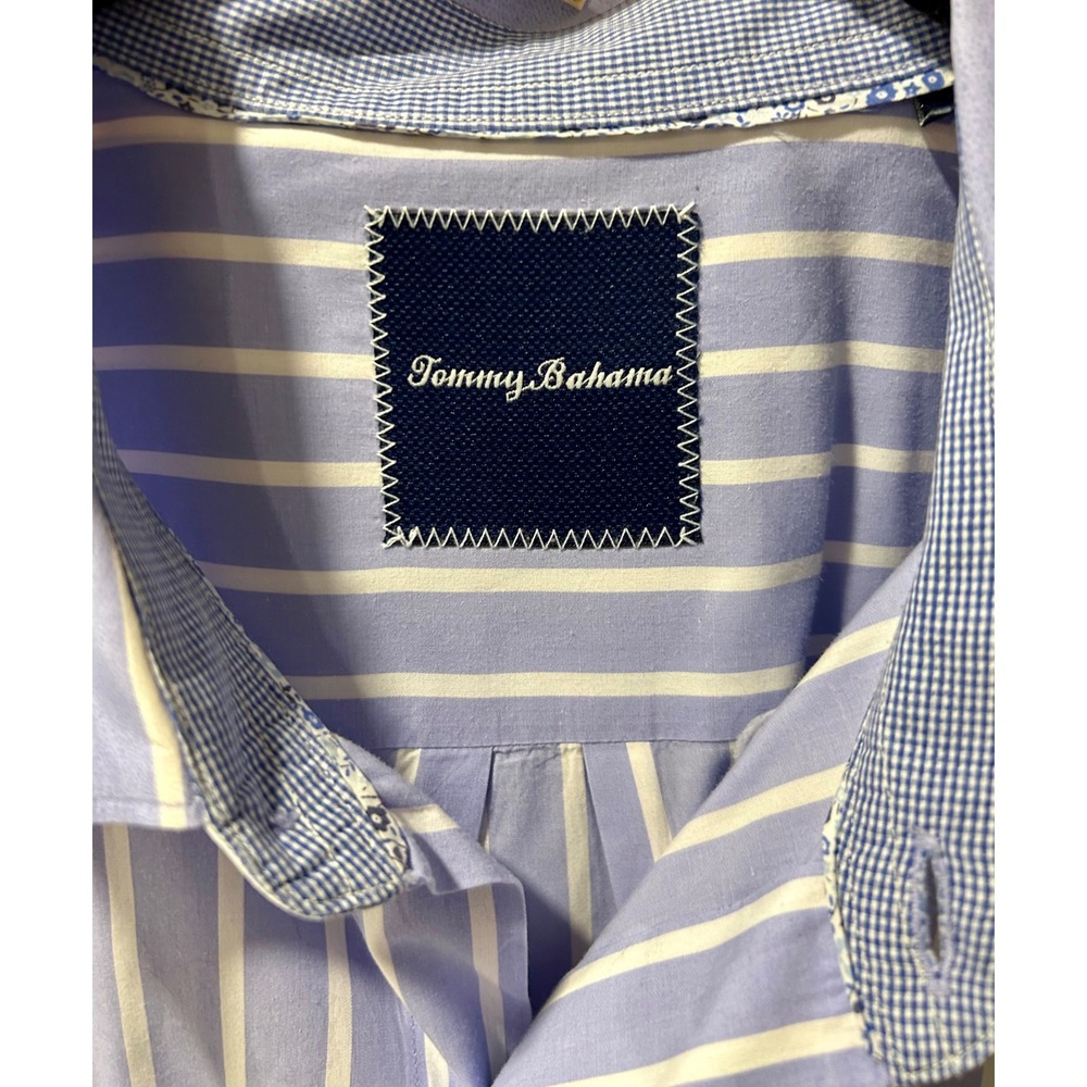 Tommy Bahama Mens XL Pima Cotton Striped Button Down Shirt Blue White Marlin